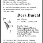 Traueranzeige Dora Duschl, geb. Schenker