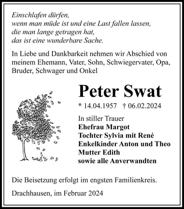 Traueranzeige Peter Swat