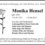 Traueranzeige Monika Hensel, geb. Alter