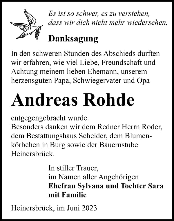 Traueranzeige Andreas Rohde