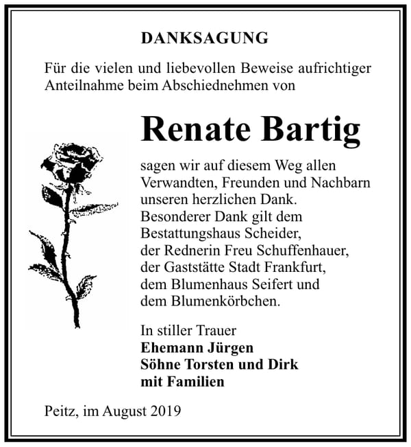 Traueranzeige Renate Bartig