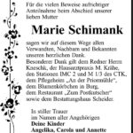 Traueranzeige Marie Schimank