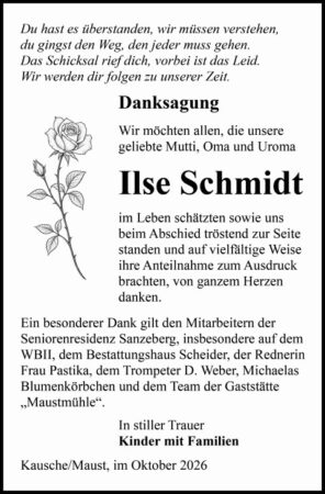 Danksagung Ilse Schmidt