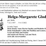 Traueranzeige Helga-Margarete Glode, geb. Behla