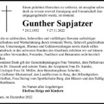 Danksagung Gunther Sapjatzer