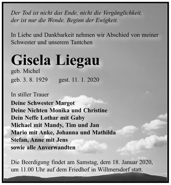 Traueranzeige Gisela Liegau, geb. Michel