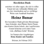 Danksagung Heinz Bunar