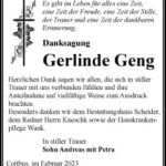 Danksagung Gerlinde Geng