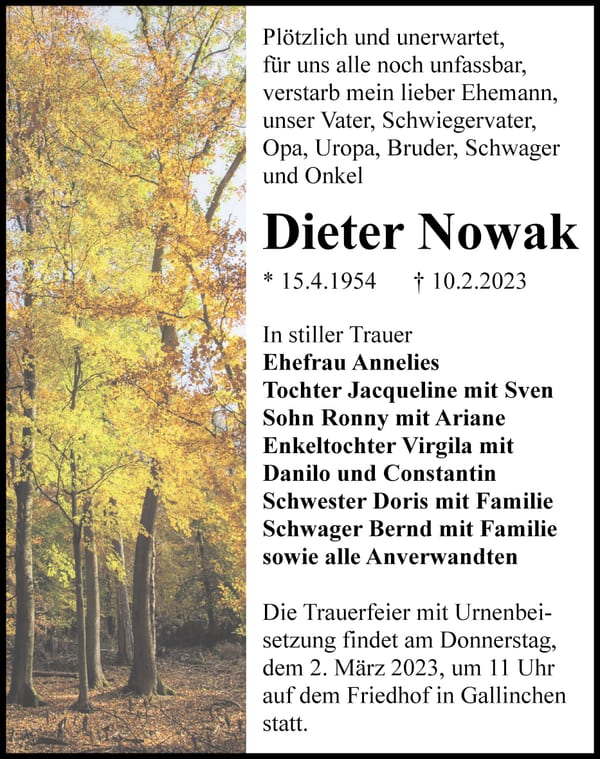 Traueranzeige Dieter Nowak