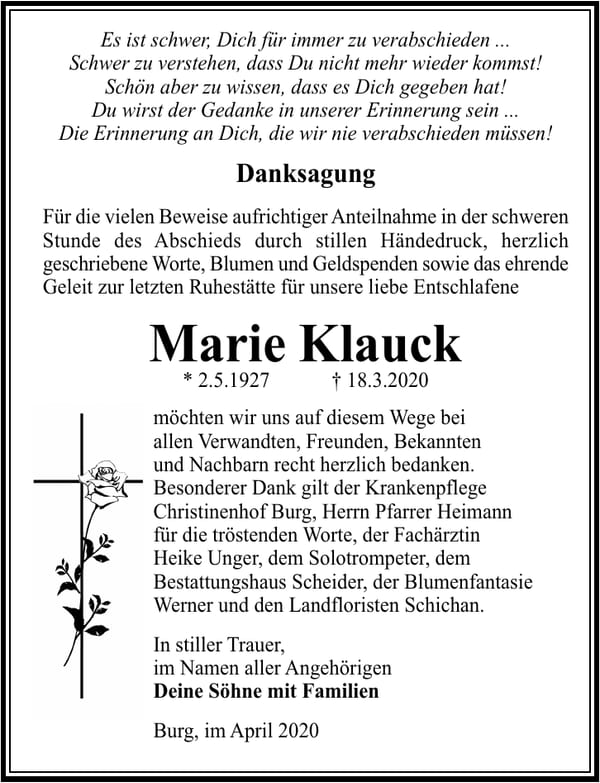 Danksagung Marie Klauck