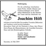 Danksagung Joachim Höft