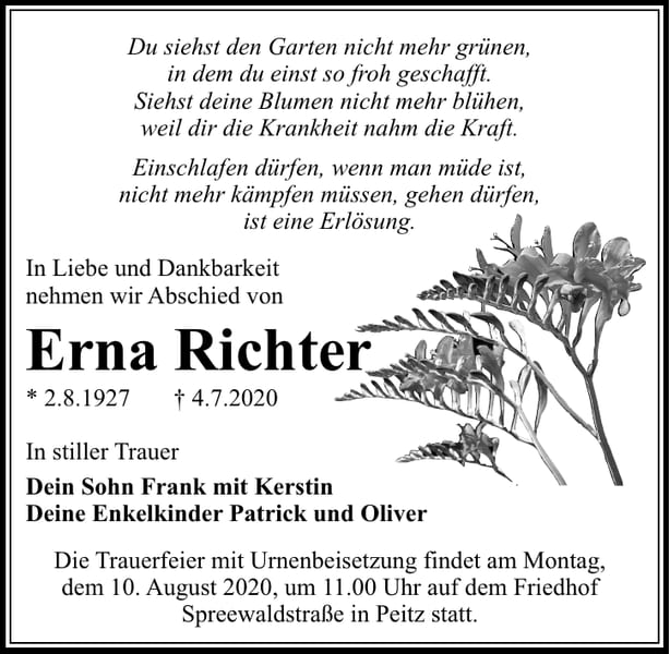 Traueranzeige Erna Richter
