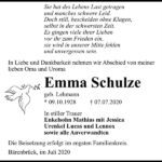 Traueranzeige Emma Schulze, geb. Lehmann