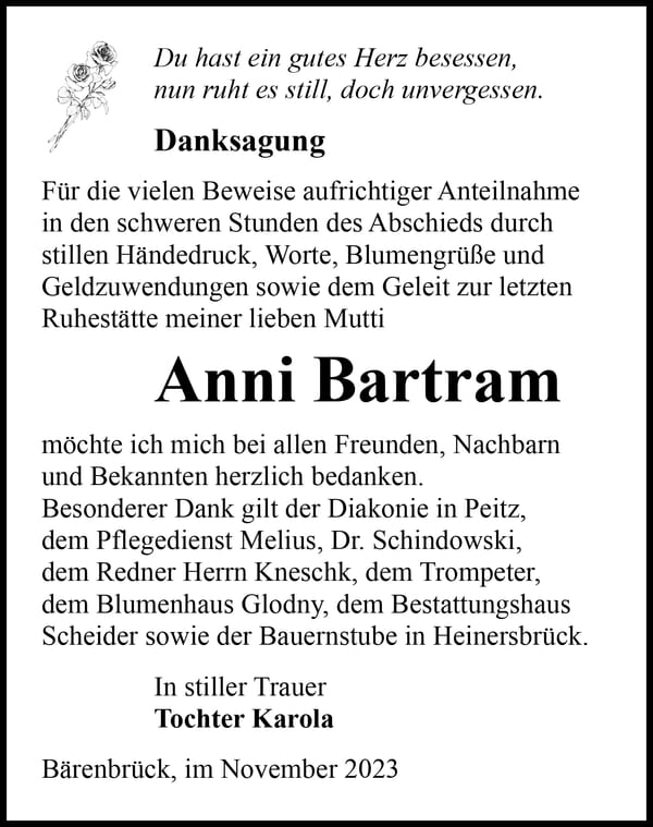 Danksagung Anni Bartram