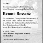 Traueranzeige Renate Bossenz