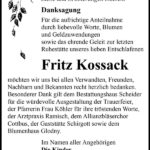 Danksagung Fritz Kossack