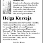 Danksagung Helga Kurzeja