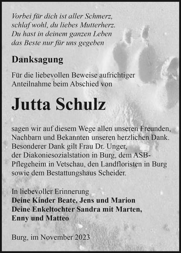 Danksagung Jutta Schulz