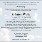 Danksagung Günter Wolk