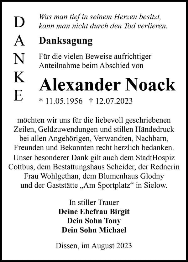 Danksagung Alexander Noack