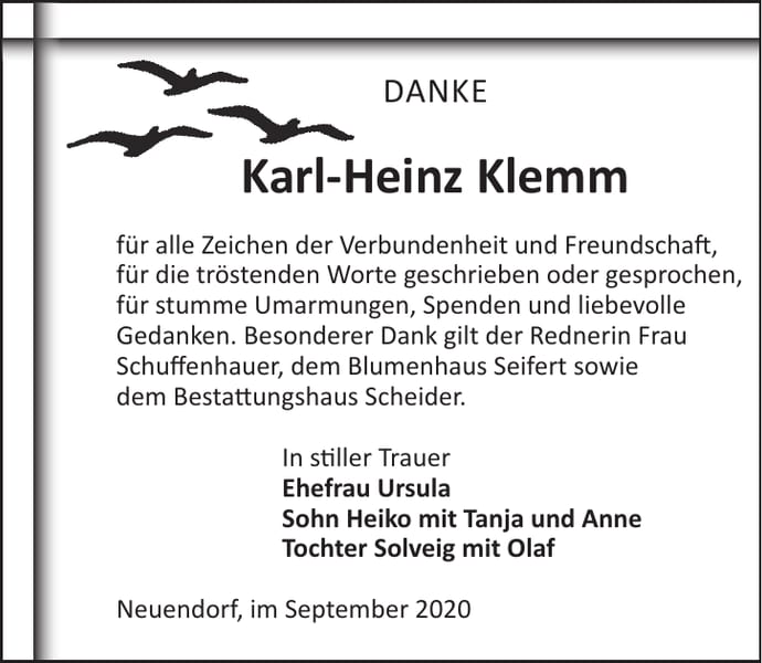 Danksagung Karl-Heinz Klemm