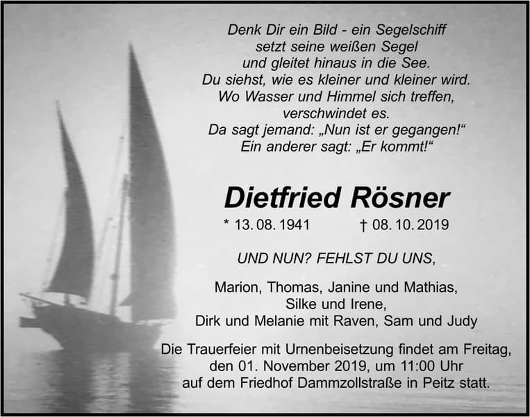 Traueranzeige Dietfried Rösner