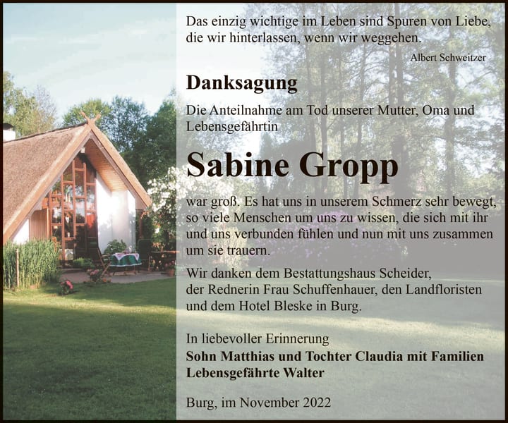 Danksagung Sabine Gropp