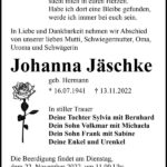 Traueranzeige Johanna Jäschke, geb. Hermann