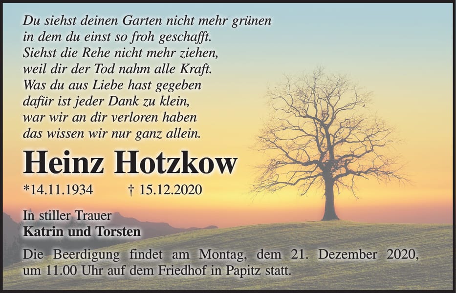 Traueranzeige Heinz Hotzkow