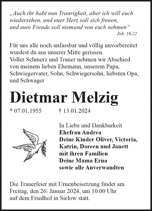 Traueranzeige Dietmar Melzig