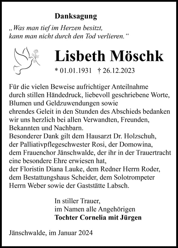Danksagung Lisbeth Möschk