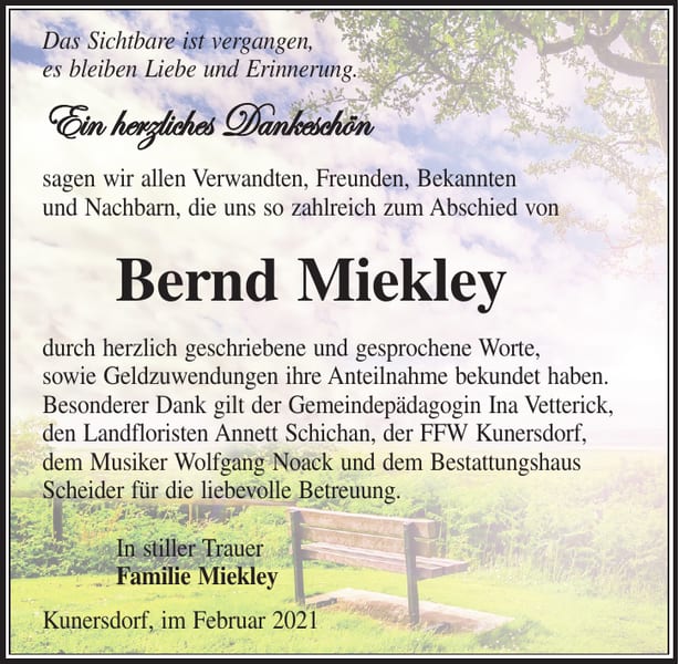 Traueranzeige Bernd Miekley