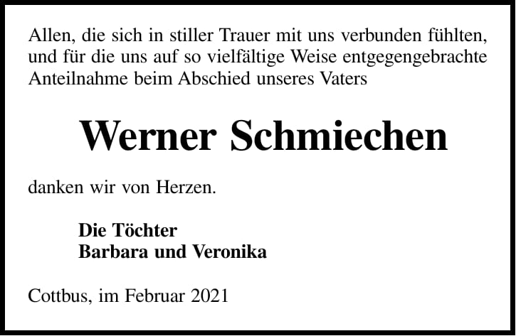Danksagung Werner Schmiechen