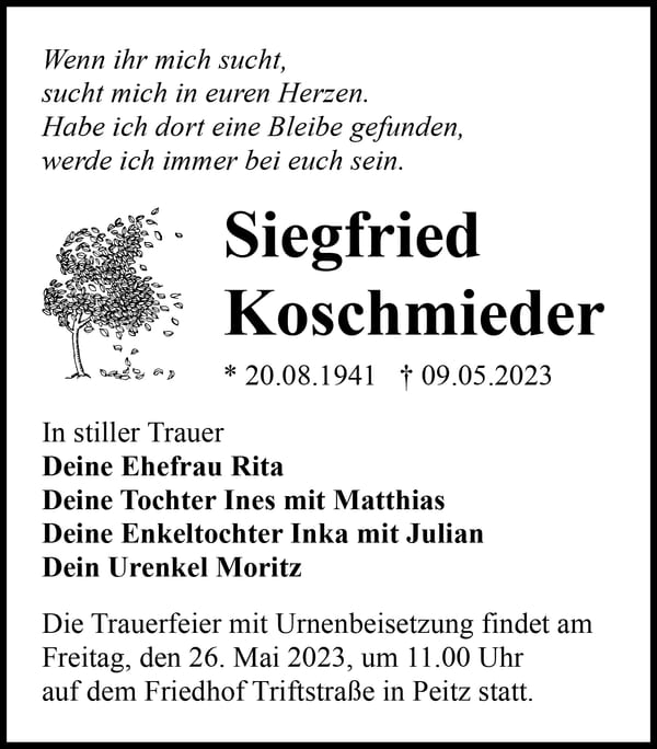 Traueranzeige Siegfried Koschmieder