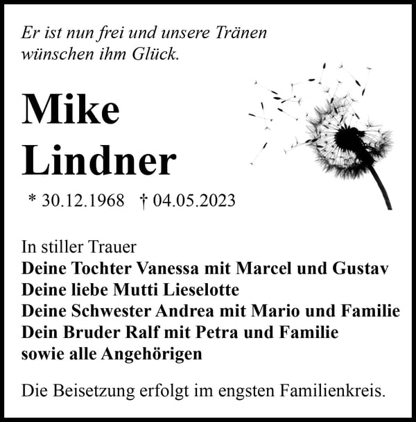 Traueranzeige Mike Lindner
