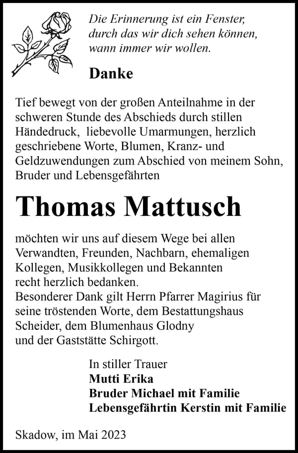 Danksagung Thomas Mattusch