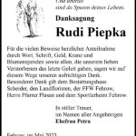Danksagung Rudi Piepka