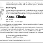 Traueranzeige Anna Zibula, geb. Halkow