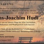 Danksagung Hans-Joachim Hudi