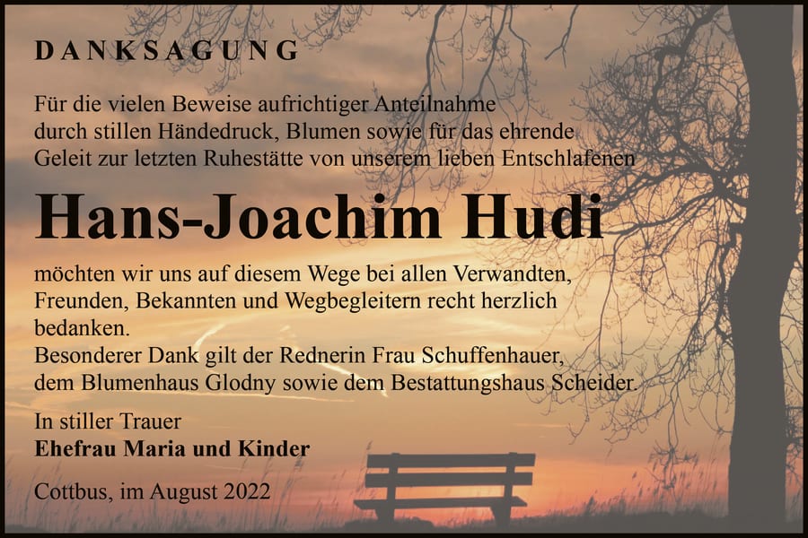 Danksagung Hans-Joachim Hudi