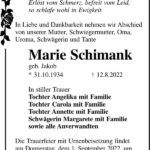 Traueranzeige Marie Schimank, geb. Jakob