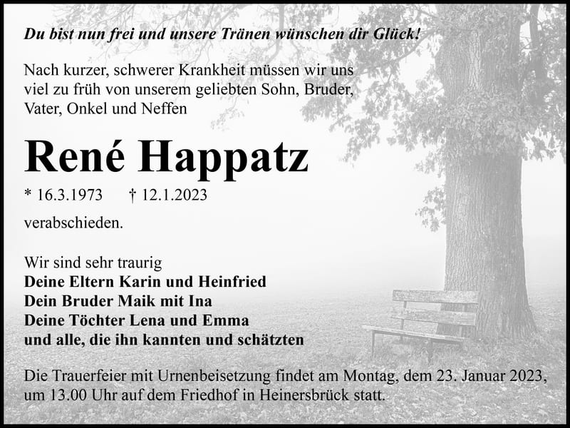 Traueranzeige René Happatz