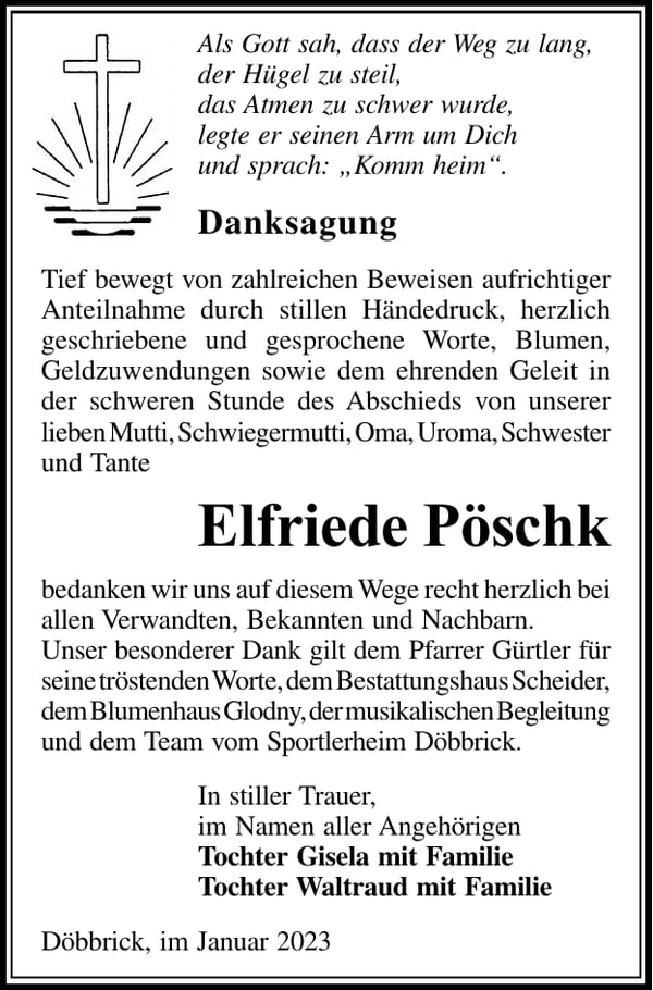 Danksagung Elfriede Pöschk