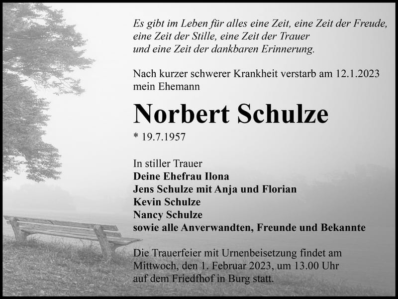 Traueranzeige Norbert Schulze