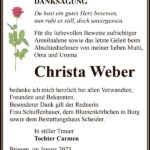 Danksagung Christa Weber