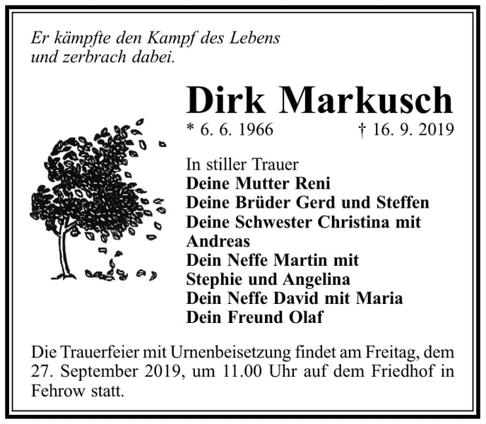 Traueranzeige Dirk Markusch