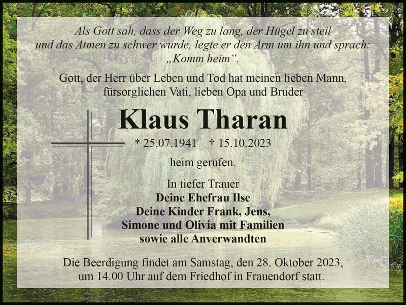 Traueranzeige Klaus Tharan