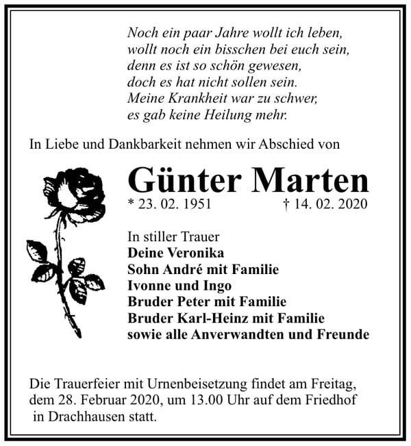 Traueranzeige Günter Marten