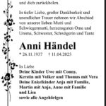 Traueranzeige Anni Händel