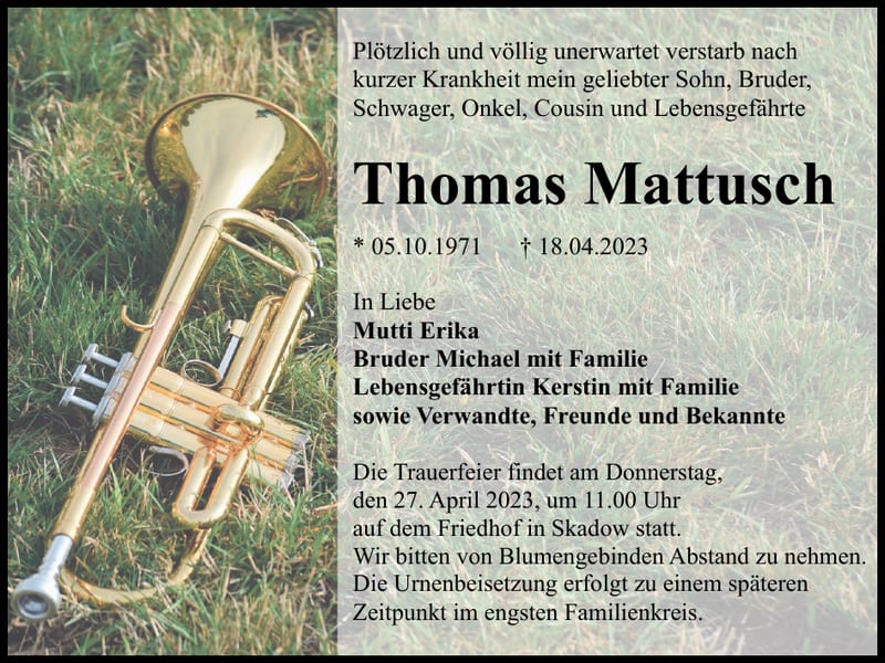 Traueranzeige Thomas Mattusch